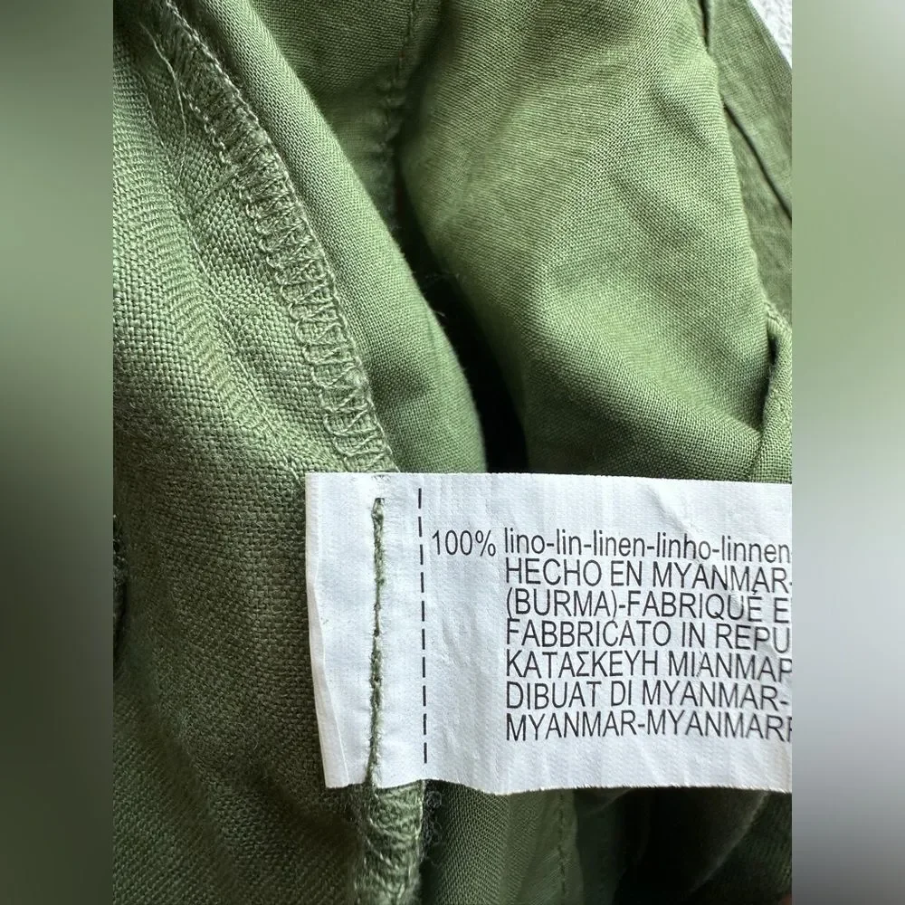 ZARA Women's Linen Olive Green Trousers Pants Size medium‎